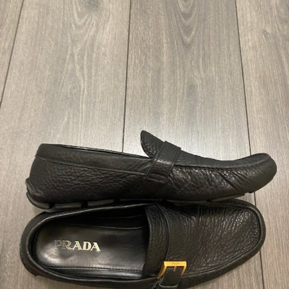 Prada Men's Black Textured Leather Driving Loafers Size 11.5 - Picture 6 of 14